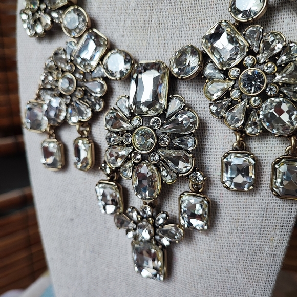 Banana Republic Dramatic Brass Clear Rhinestone Statement Necklace - Picture 7 of 11
